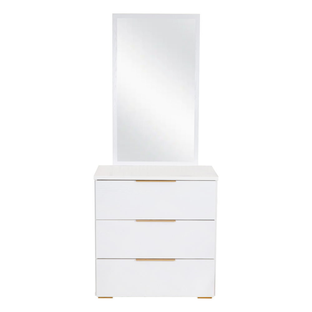 Dresser-3 Drawers; (80x45x84)cm + Mirror; (105x60x1.9)cm, White/Gold