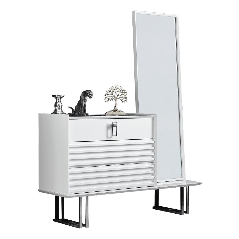 Dresser; (148x45x90+100)cm + Mirror, White