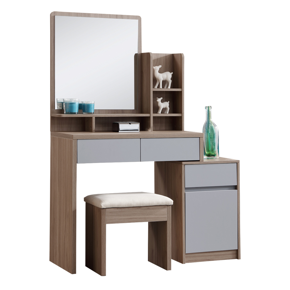 Dresser; (117-80.8x39x147)cm + Mirror; (60x100)cm, Walnut/Light Grey