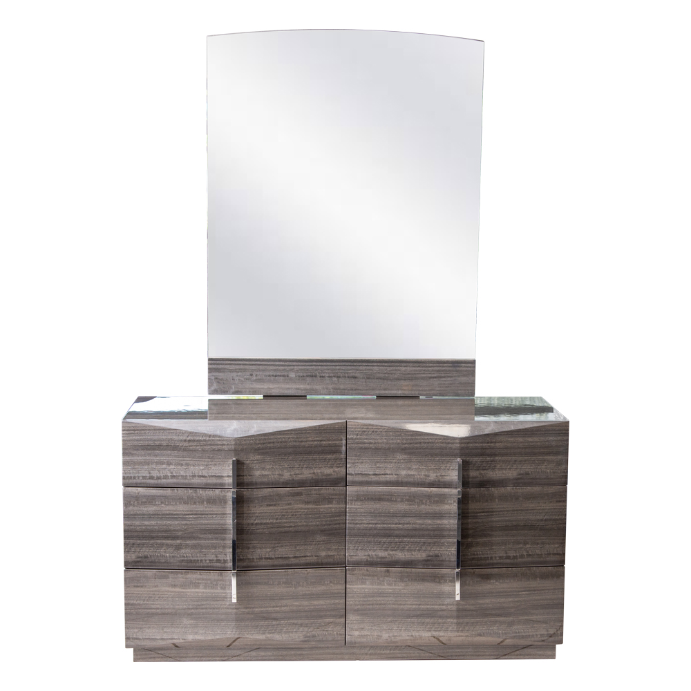 Dresser 6-Drawers; (136.5x51x76.5)cm + Mirror; (120x90x3)cm, Grey Angley