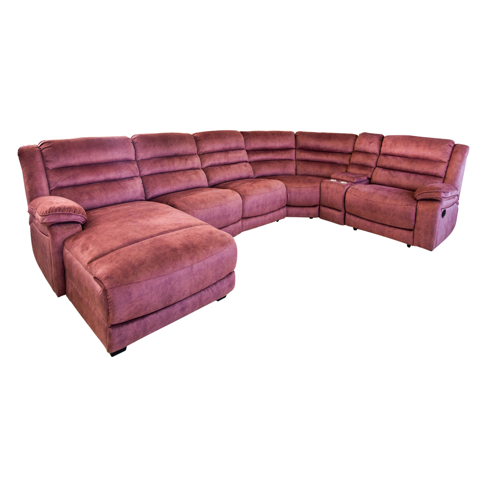 Fabric Recliner Corner Sofa With Console And Chaise-Left, Dusty Rose