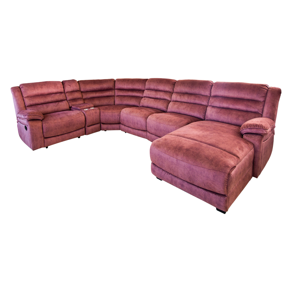 Fabric Recliner Corner Sofa With Console And Chaise-Right, Dusty Rose