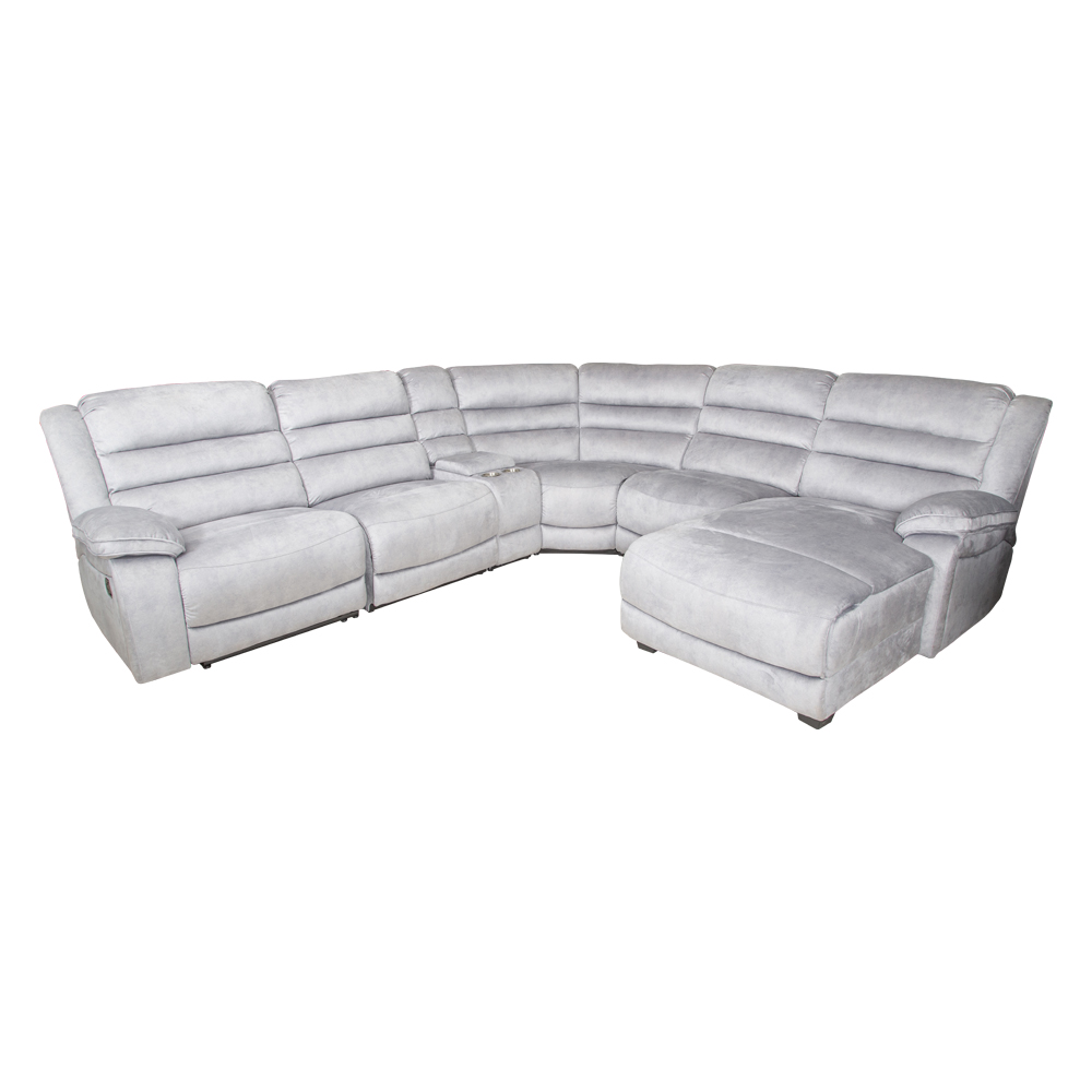 Fabric Recliner Corner Sofa With Console and Chaise-Right, Silver