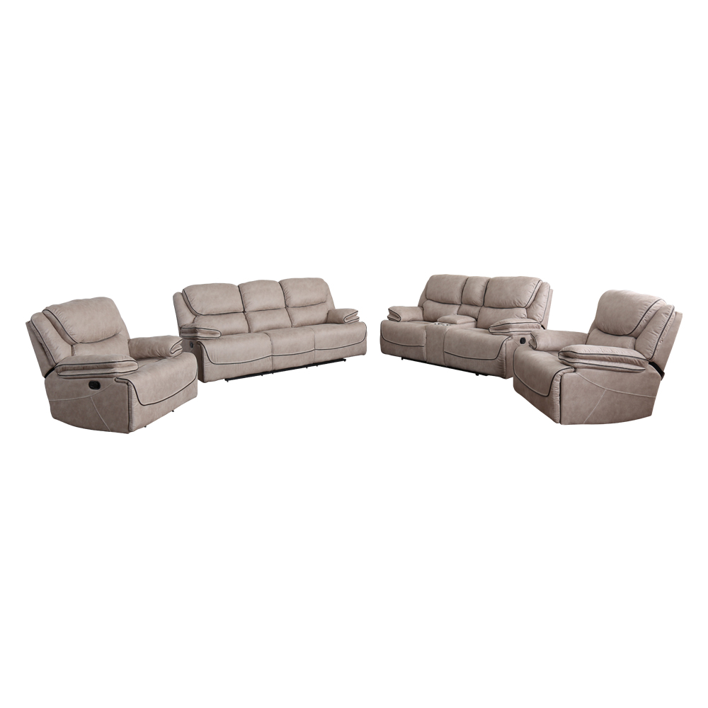 Glider And Swivel Fabric Recliner Sofa With Console: 7-Seater (3RR+2RR+1R+1R), Buff