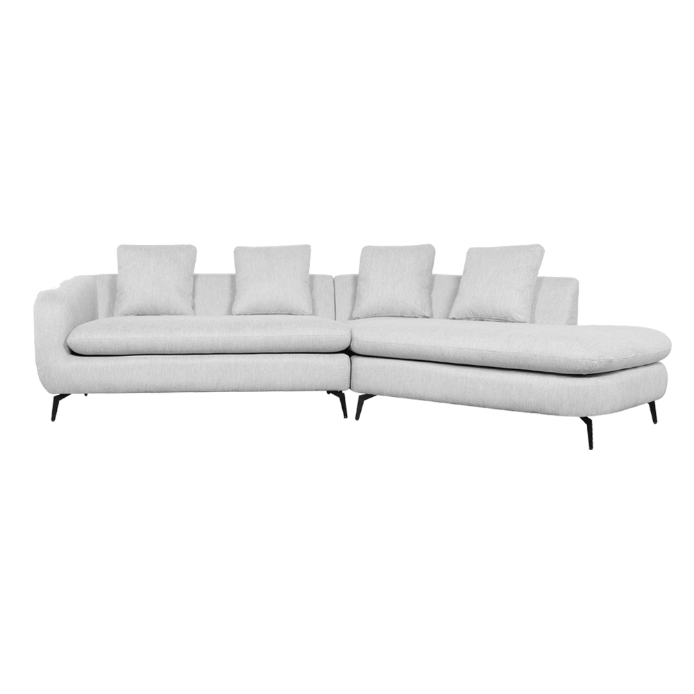 Corner Sofa + Chaise, Right : Fabric, Light Grey