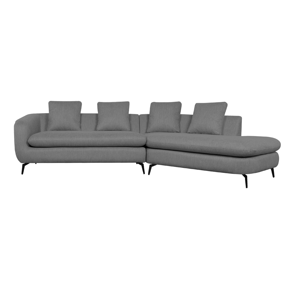 Corner Sofa + Chaise, Right : Fabric, Dark Grey