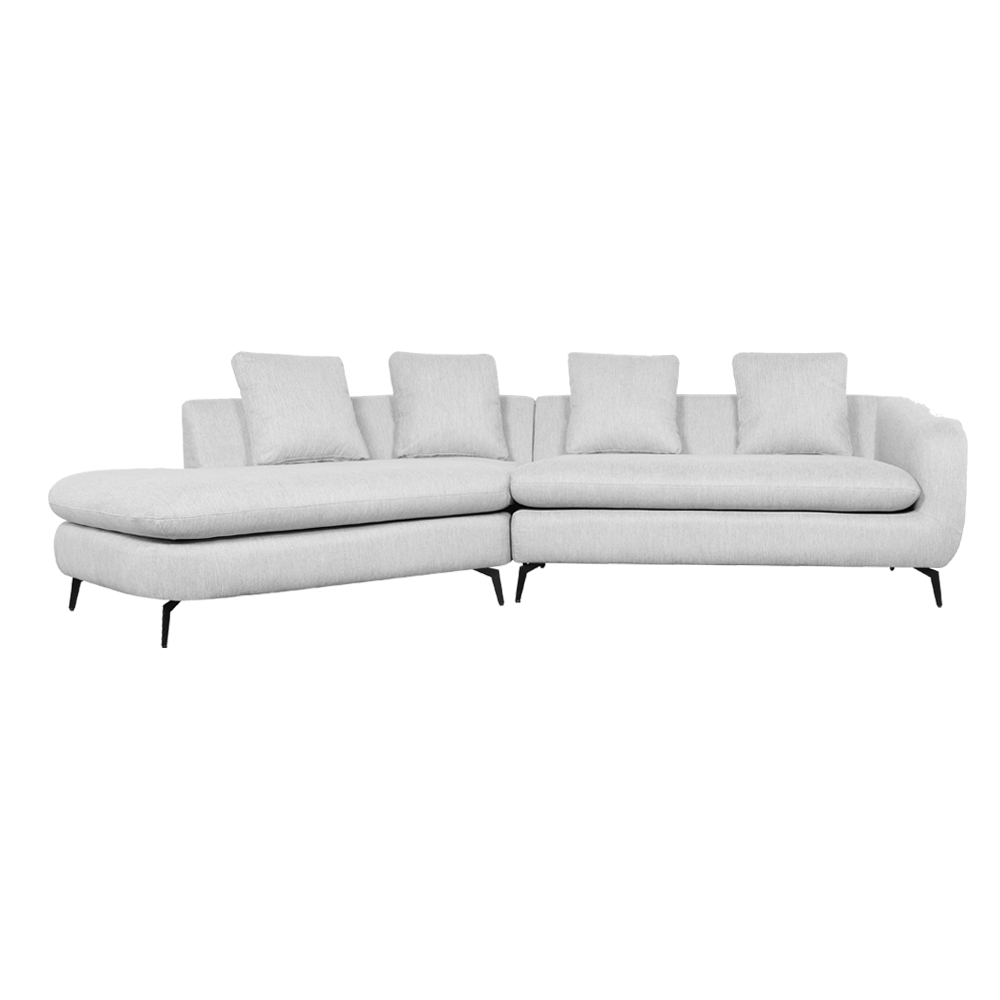 Corner Sofa + Chaise, Left : Fabric, Light Grey