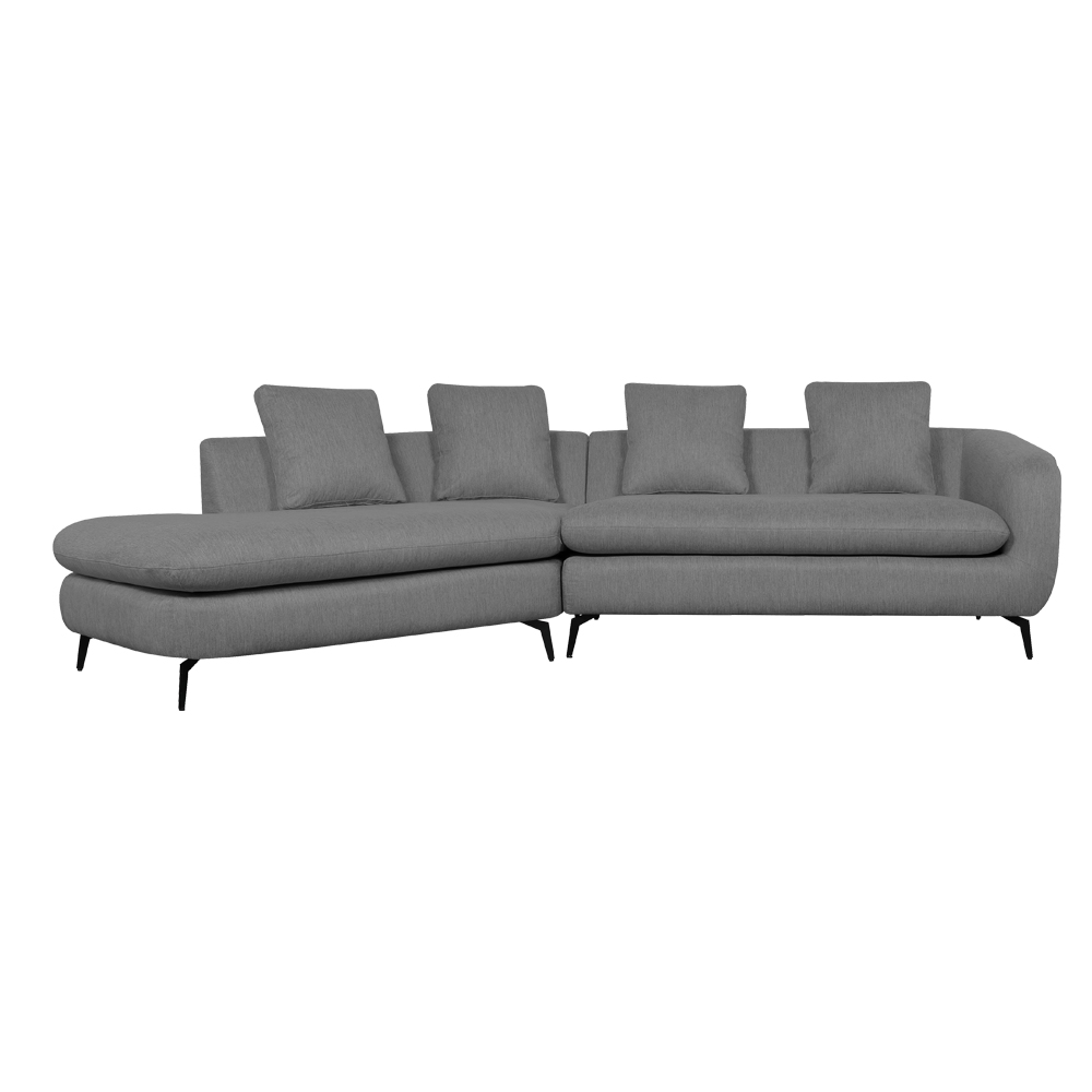 Corner Sofa + Chaise, Left : Fabric, Dark Grey