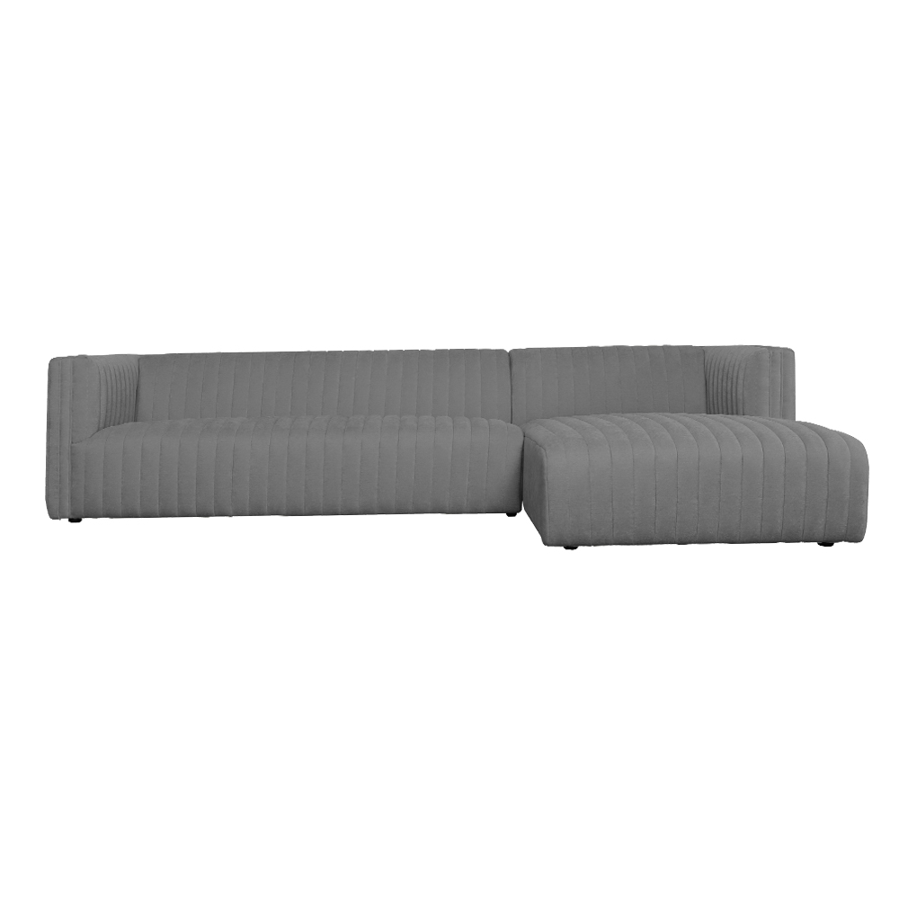 Fabric Sofa + Chaise, Right : Fabric, Grey