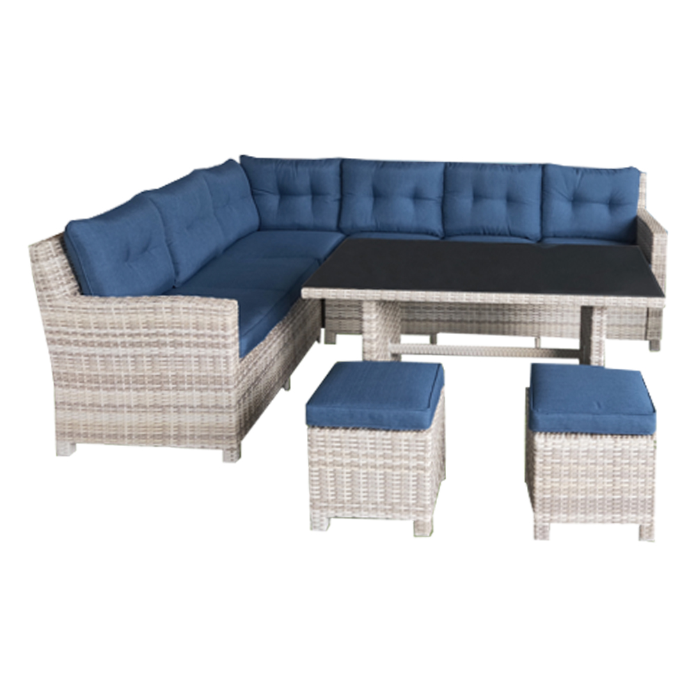 Garden Furniture: Vancouver Outdoor Corner Sofa Set 6-Seater, Blue