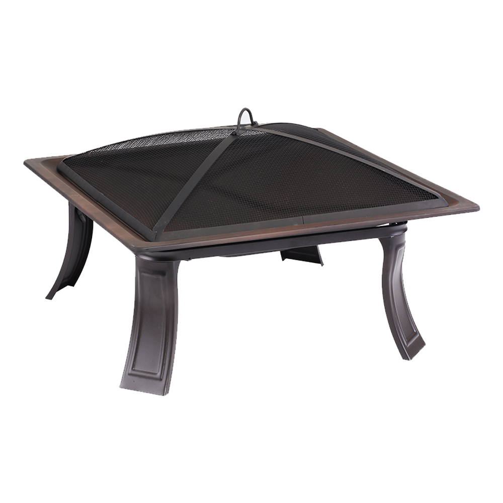 Square Steel Fire Pit With Foldable Base And Screen; (167.64x167.64x30.48)cm