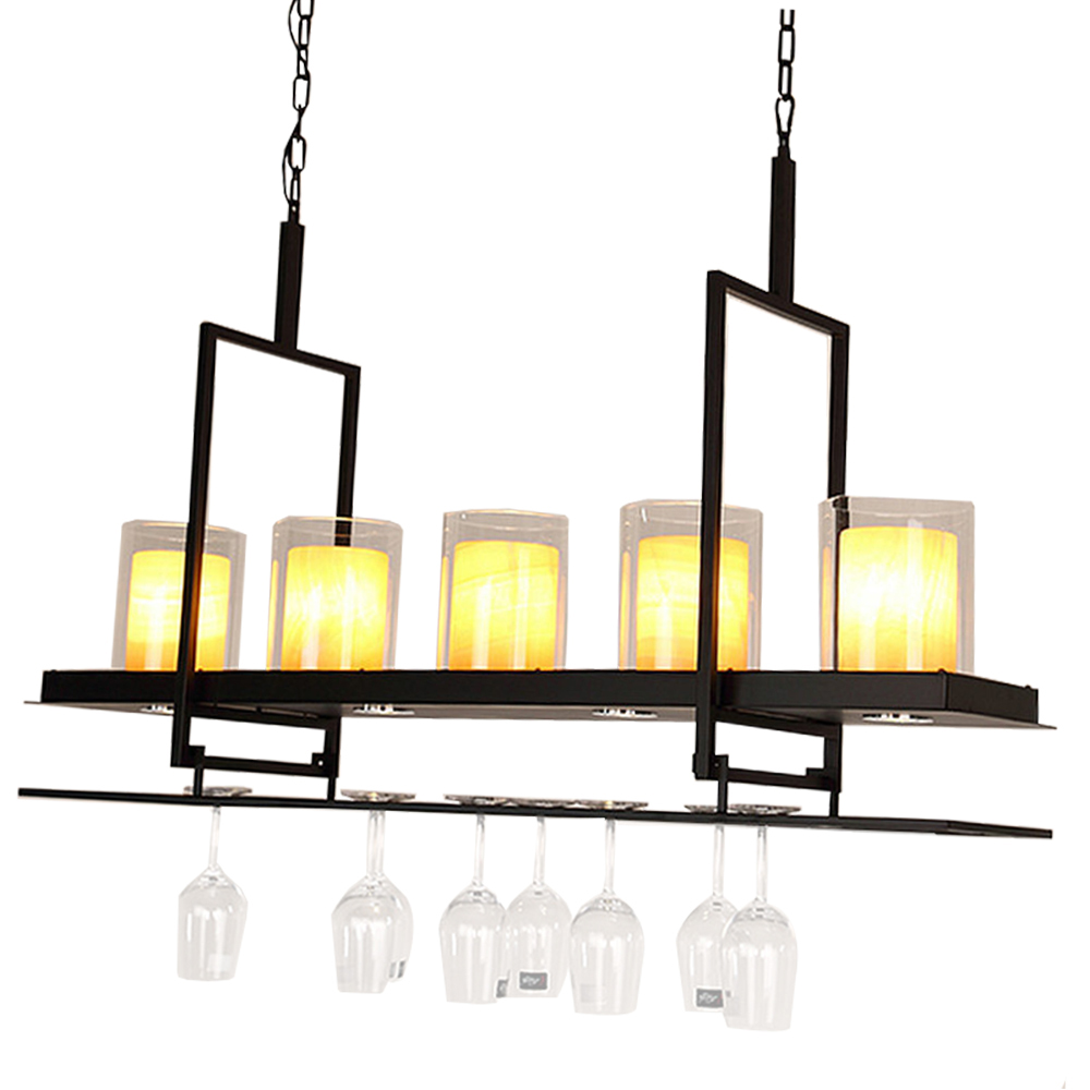 Domus: Glass Ceiling Pendant Lamp, 5 Lights: E27, (D95xW25xH70)cm, Black