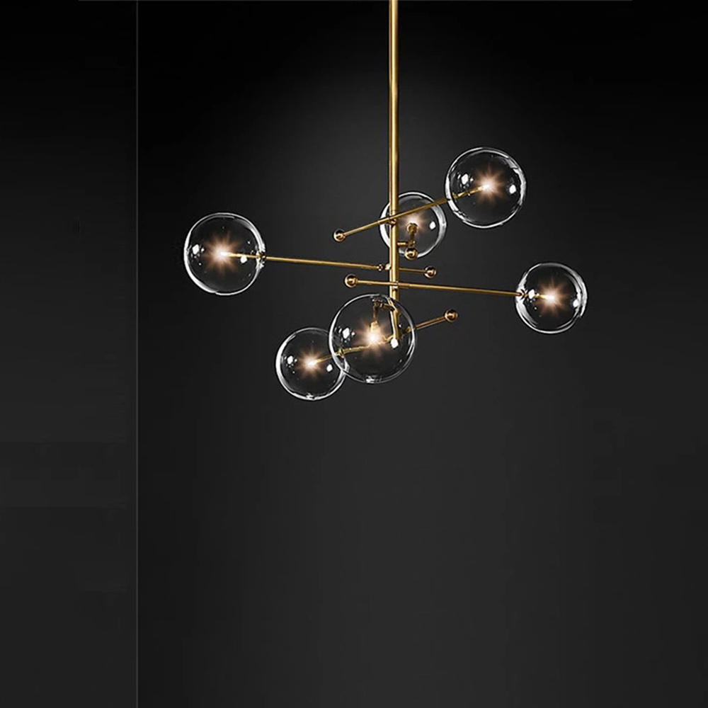 Domus: Glass Ceiling Pendant Lamp, 6 Lights: E27, Black/Gold