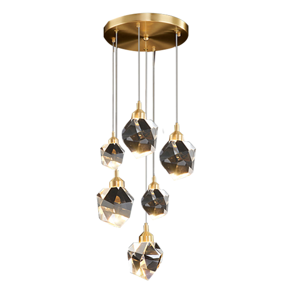 Domus: Crystal/Copper Ceiling Pendant Lamp, 6 Lights: G4, D30cm, Gold