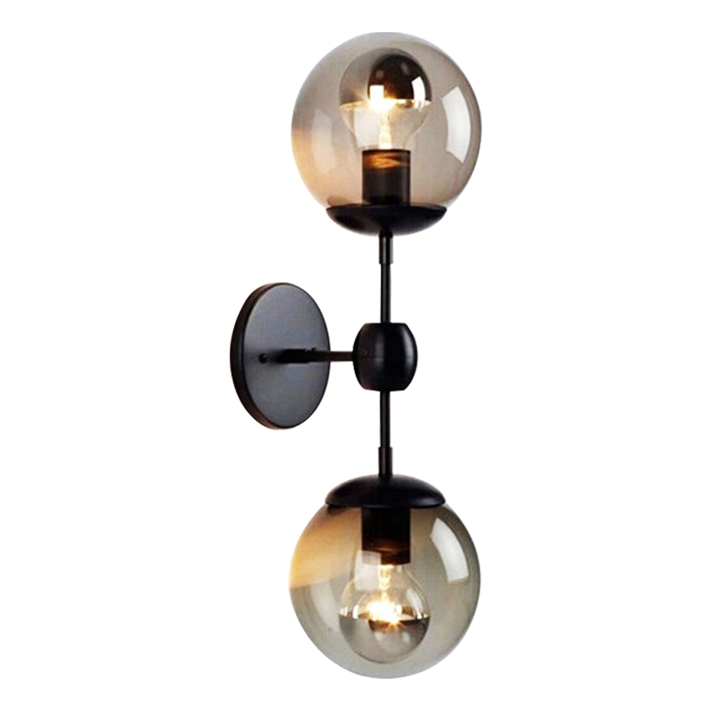 Domus: Twin Glass Wall Lamp, 2 Lights: (D13xH28)cm E27, Black