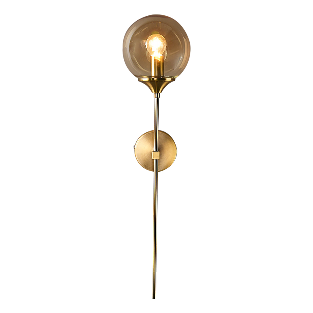 Domus: Glass/Metal Wall Lamp: E27 (D15xH60)cm, Amber