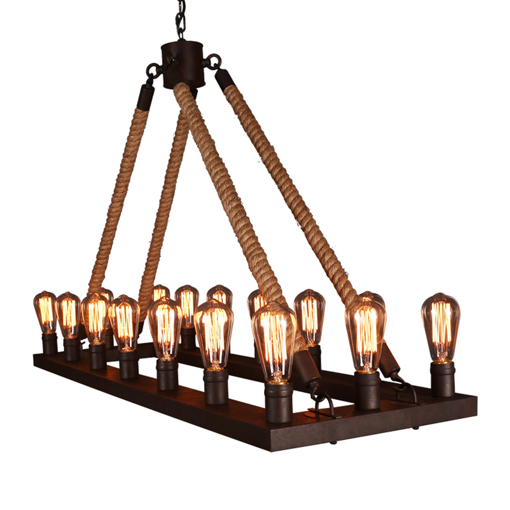 Domus: Hemp Rope/Iron Ceiling Pendant Lamp, 10 Lights: AC85-265V, (W80xD40xH72)cm, E27, Black