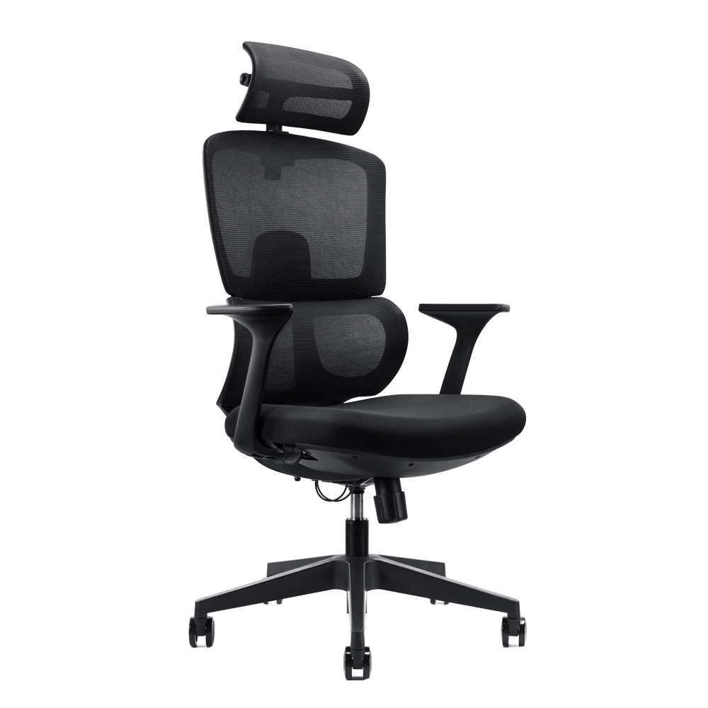 High Back Office Chair With Head Rest, Mesh/Fabric, Black