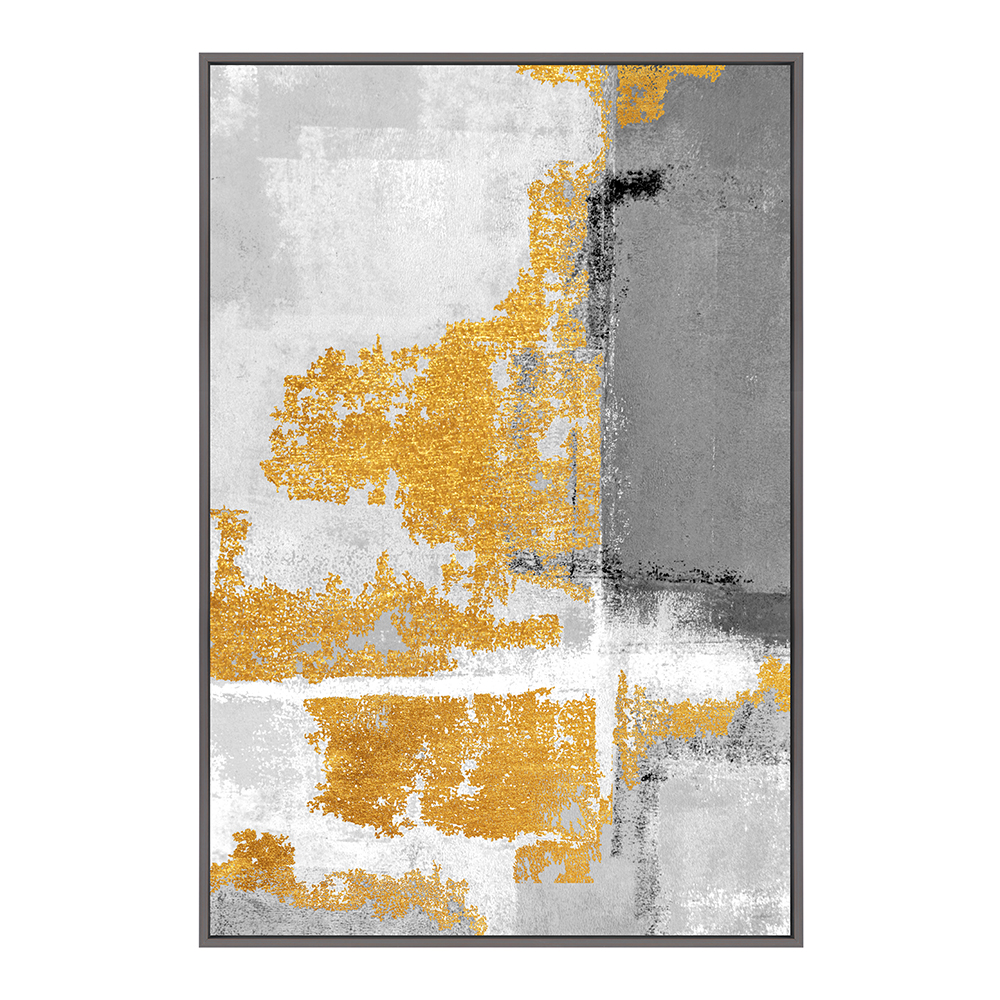 Abstract Gold/Grey Oil/Printed Painting + Frame; (80x120)cm