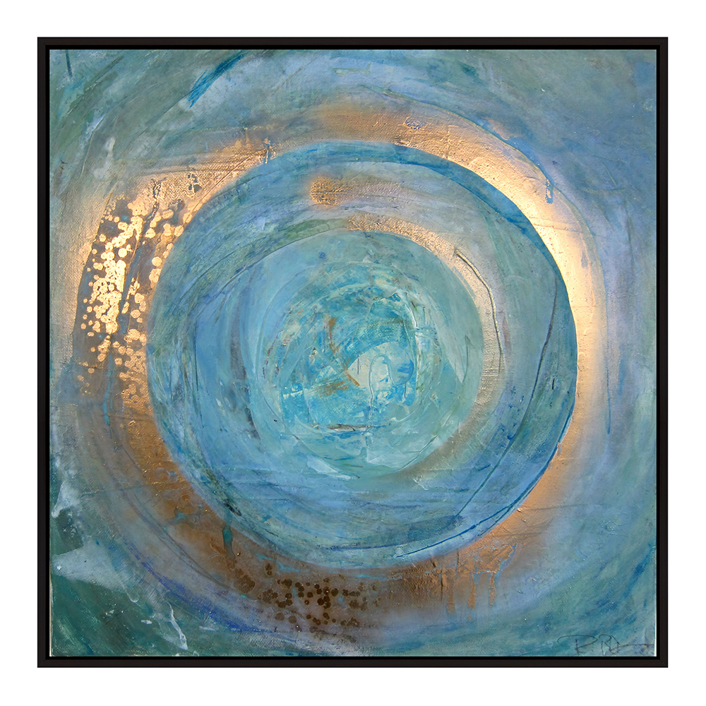 Blue Abstract Oil/Printed Painting + Frame; (100x100)cm