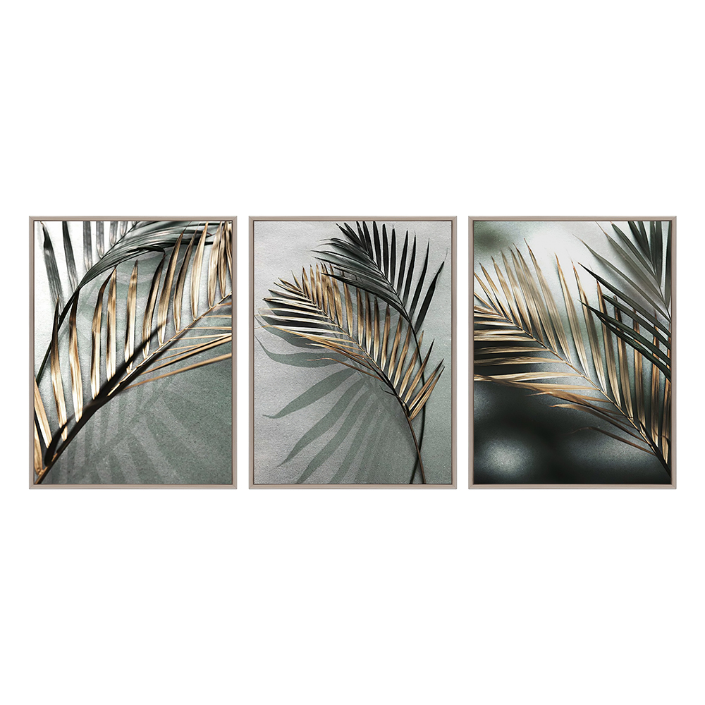 Palm Leaves Printed Painting Set, 3pcs+ Frame; (60x80)cm