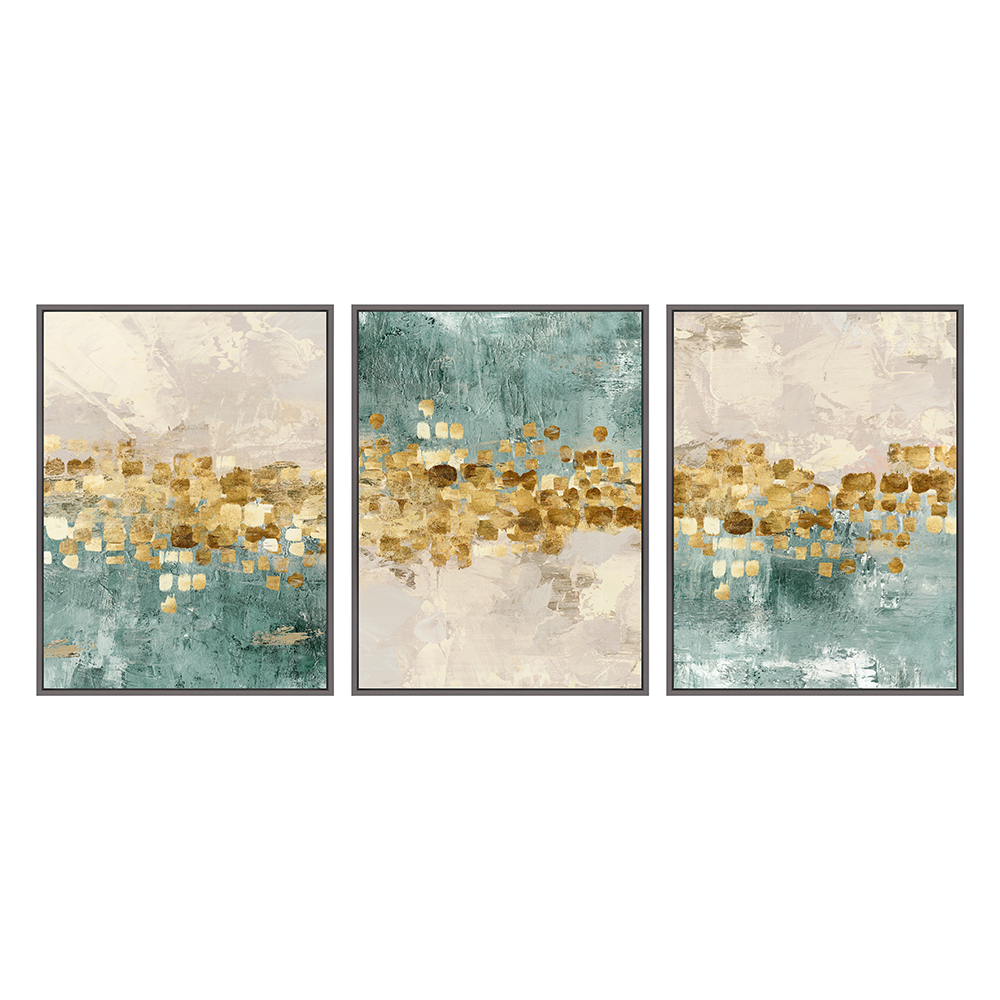 Golden Dots Oil/ Printed Painting Set, 3pcs+ Frame; (60x80)cm