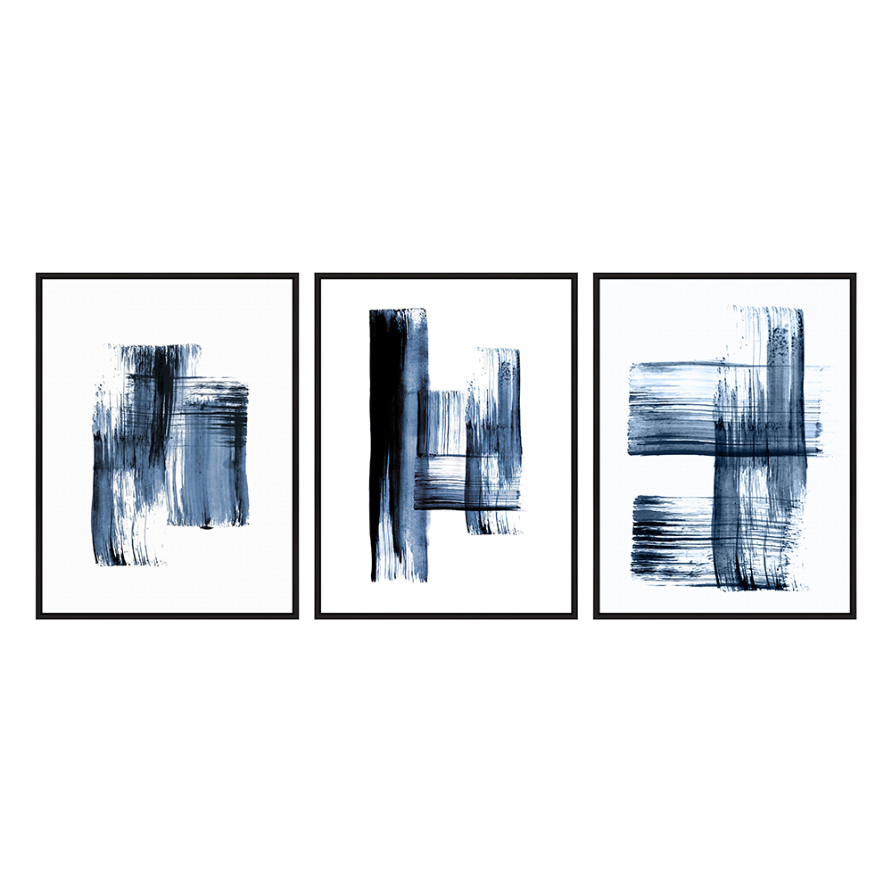 Blue Brush Oil/ Printed Painting Set, 3pcs+ Frame; (60x80)cm