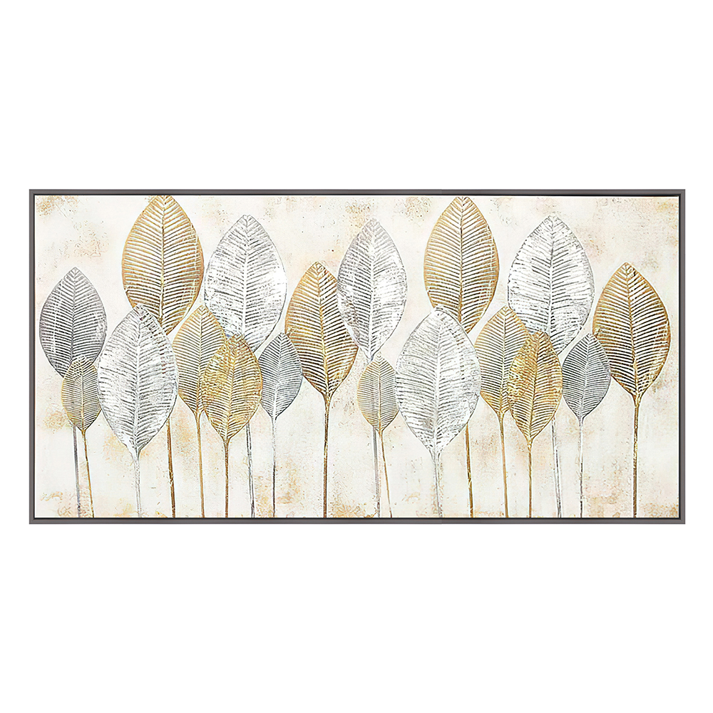 Leaf Printed Painting + Frame; (80x160)cm