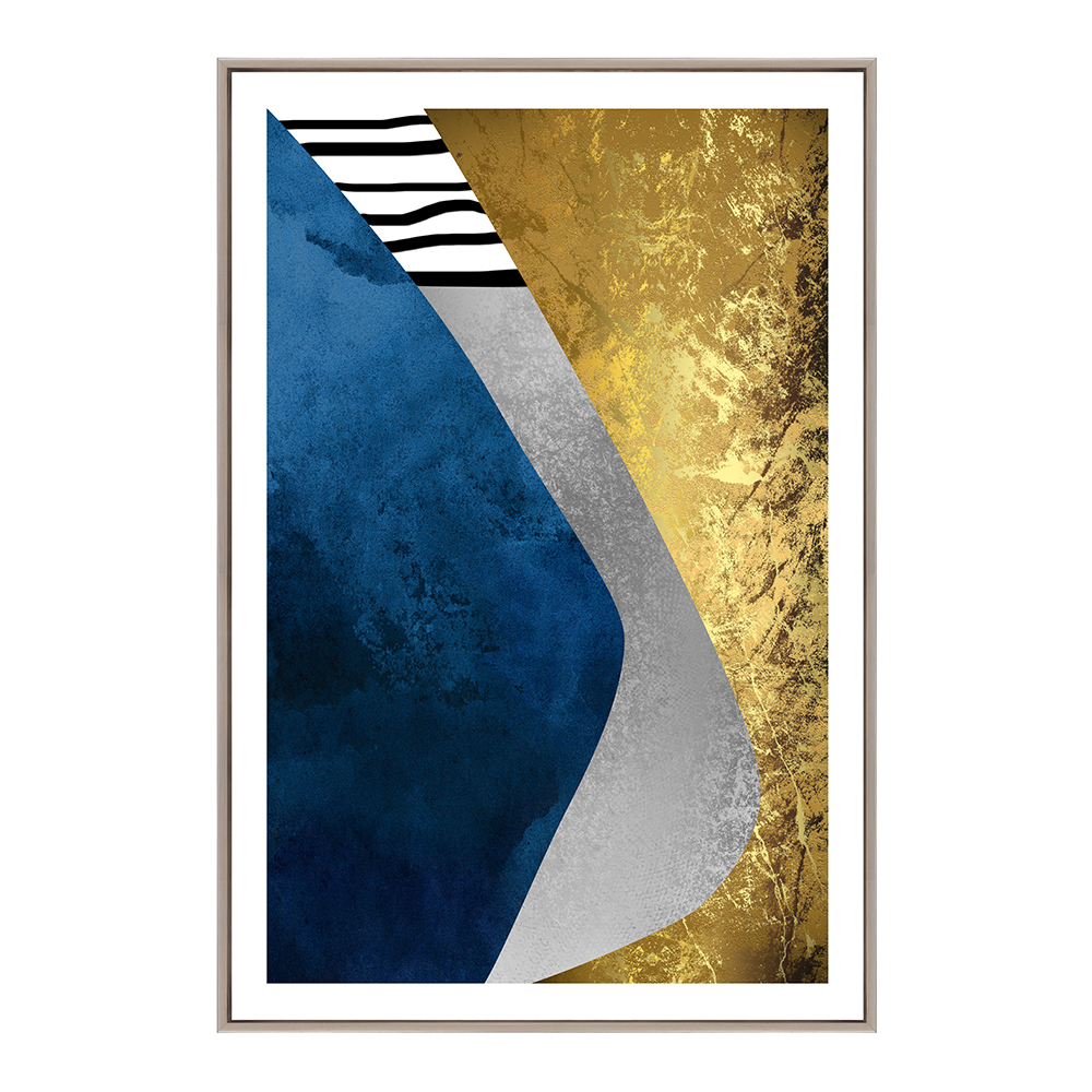 Abstract Blue/Gold Printed Painting + Frame; (80x120)cm