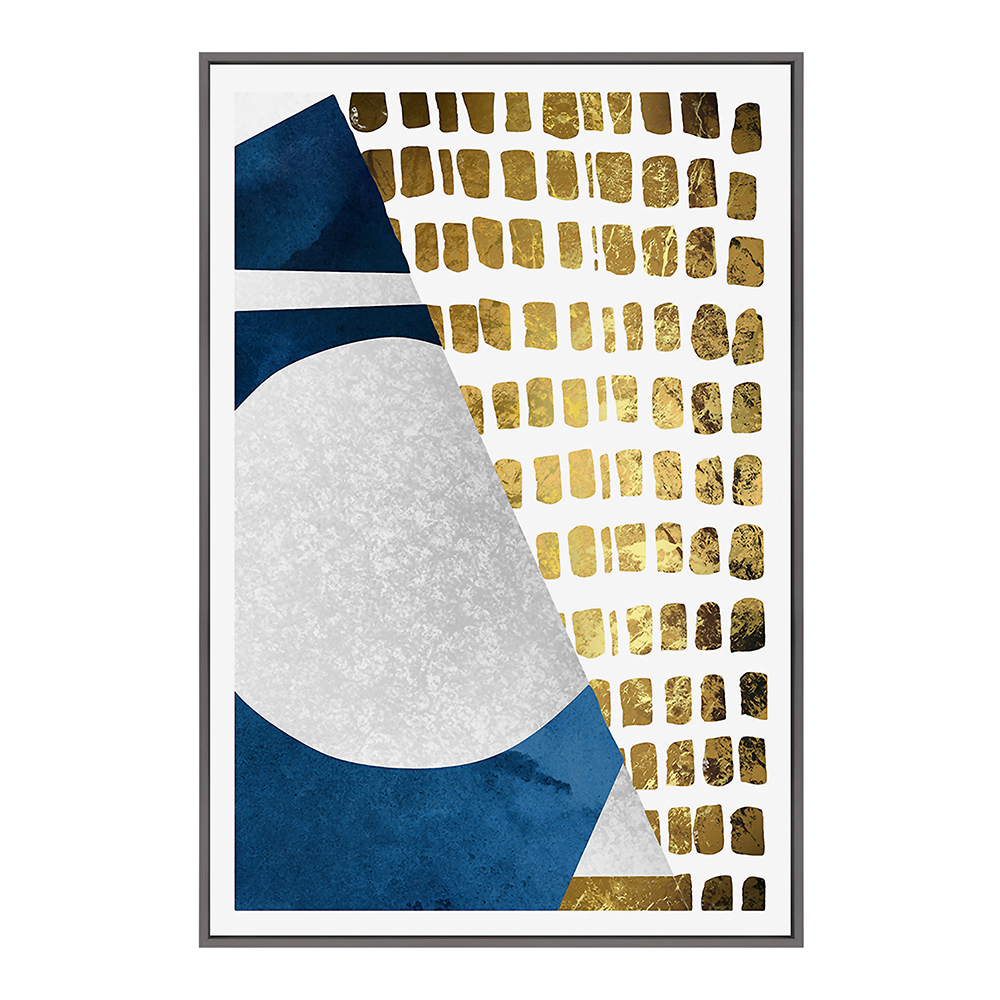Gold/Blue Abstract Printed Painting + Frame; (80x120)cm