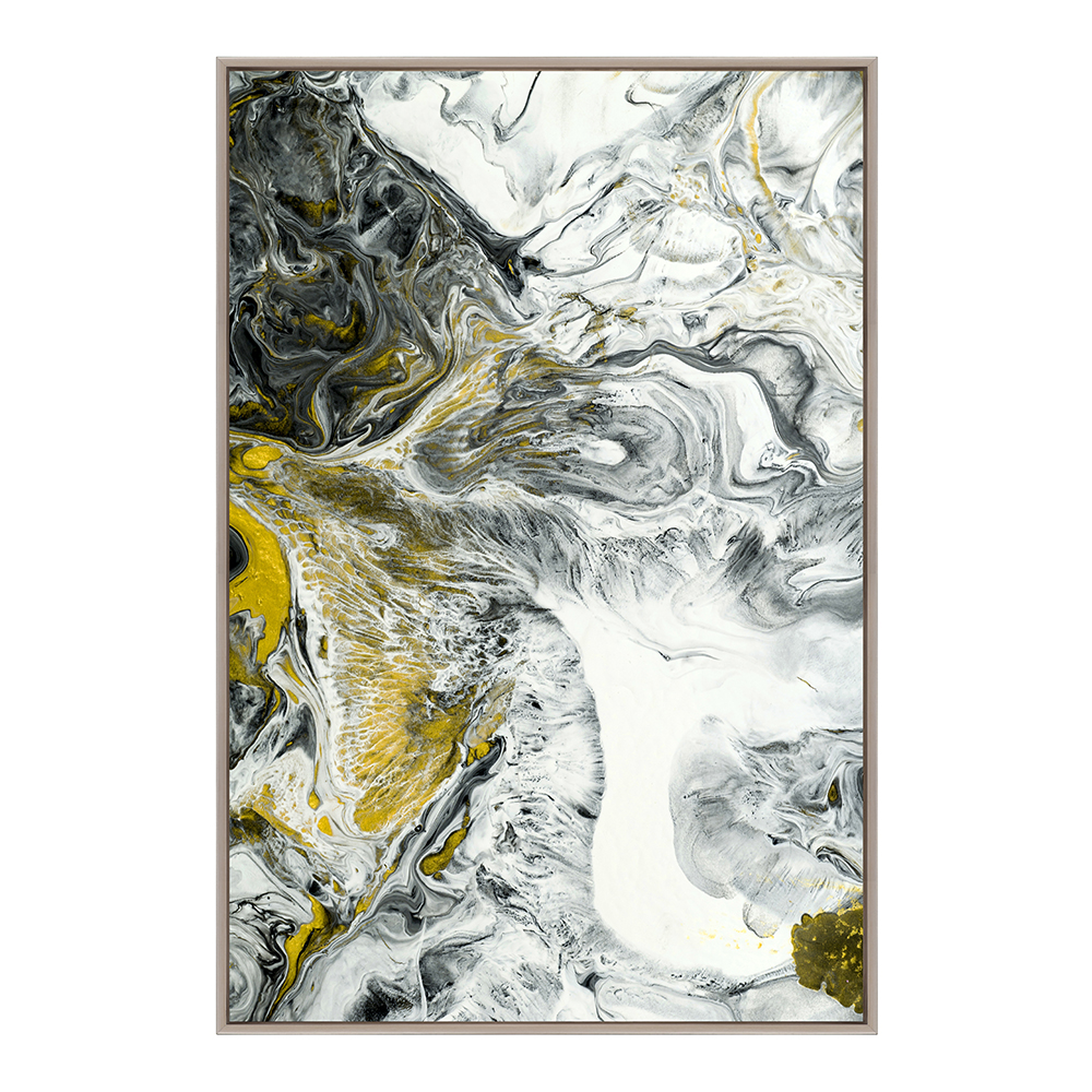 Watercolor Printed Painting + Frame; (80x120)cm, Black/White/Gold