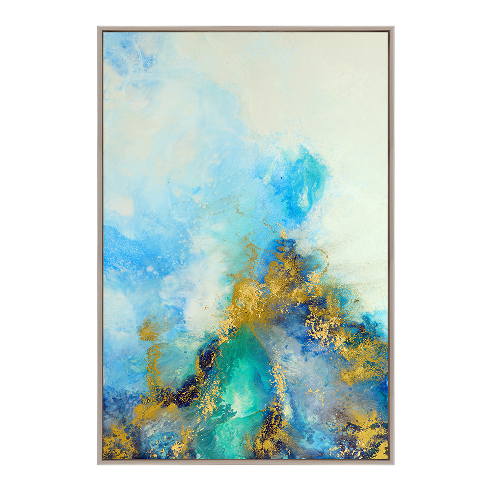 Blue/Gold Splash Printed Painting + Frame; (80x120)cm