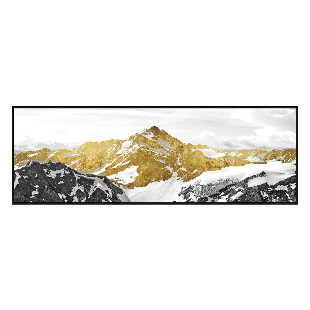 Golden Mountain Landscape Printed Painting + Frame; (50x150)cm