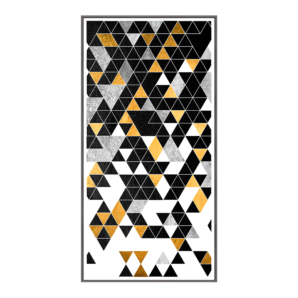 Modern Black, White and Gold Triangles Printed Painting + Frame; (80x160)cm (Vertical)