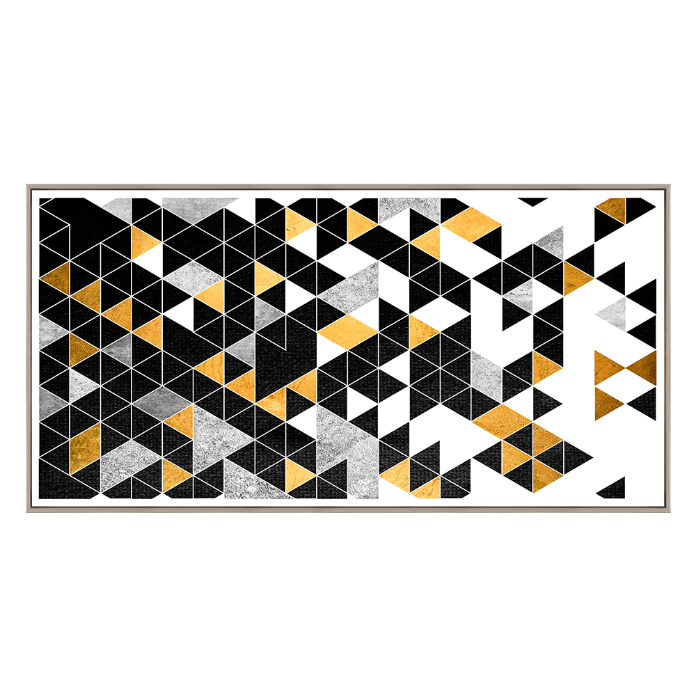 Modern Black, White and Gold Triangles Printed Painting + Frame; (80x160)cm (Horizontal)