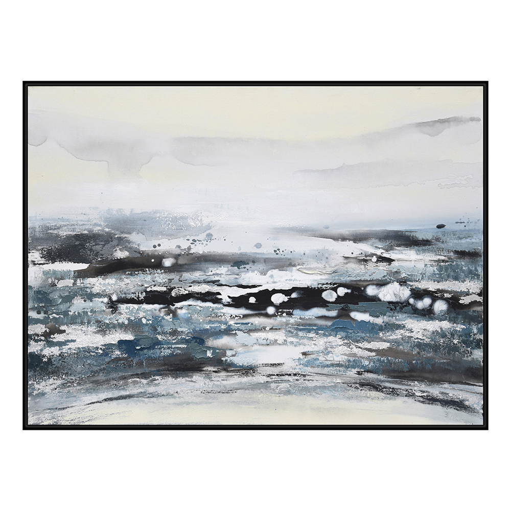 Abstract Contemporary Oil Painting With Frame: (120x90x3.7)cm, Blue/Grey