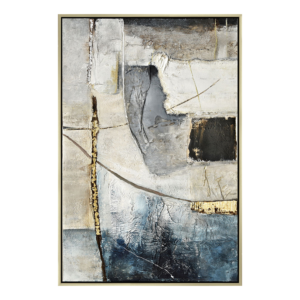 Abstract Blue Brush Oil Painting With Frame: (80x120x3.7)cm