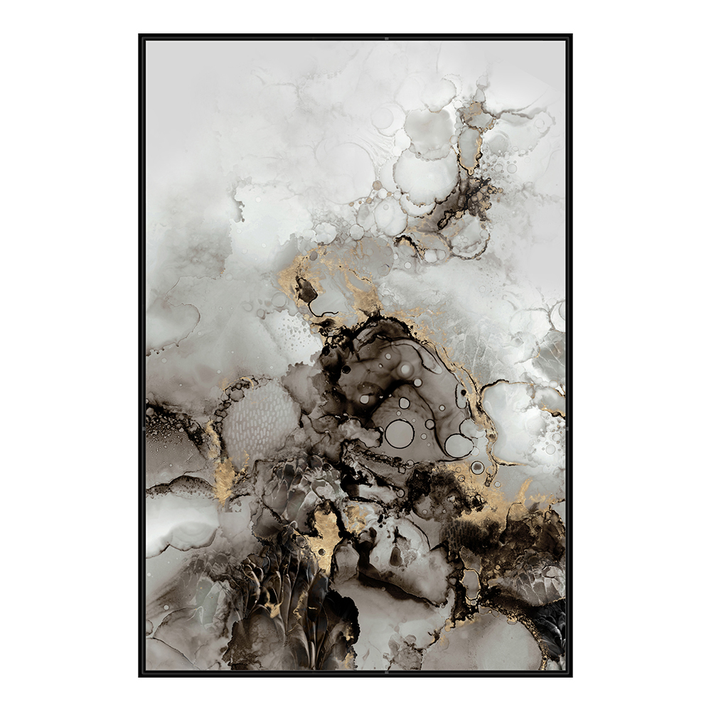 Grey/Gold Abstract Wall Art Oil/Printed Painting With Frame: (80x120x3.7)cm