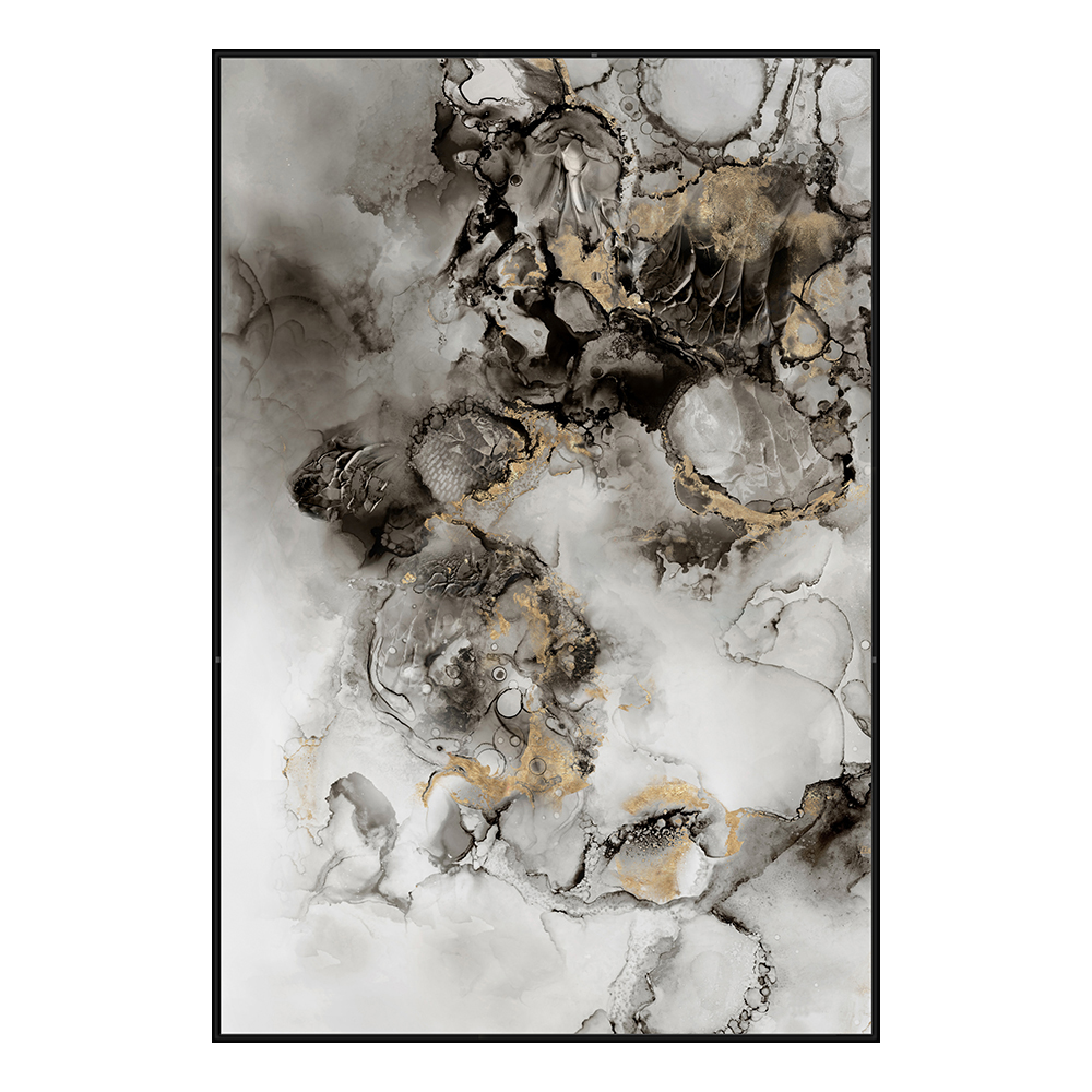 Grey/Gold Abstract Oil/Printed Painting With Frame: (80x120x3.7)cm