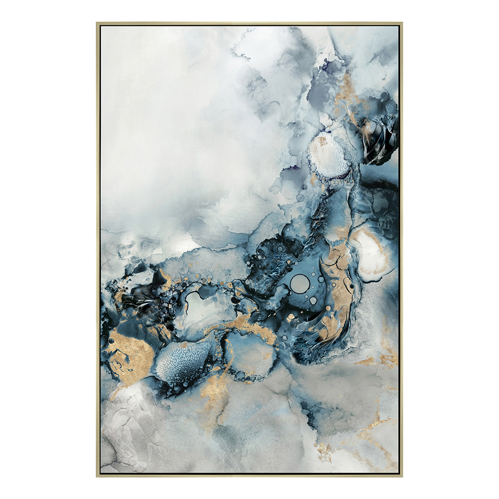 Blue/Gold Abstract Splash Oil/Printed Painting With Frame: 80x120x3.7cm, Ref. 2015JD