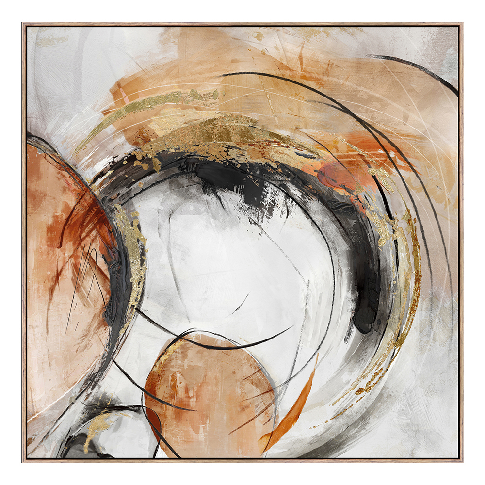 Abstract Brush Oil/Printed Painting With Frame: (100x100x3.7)cm