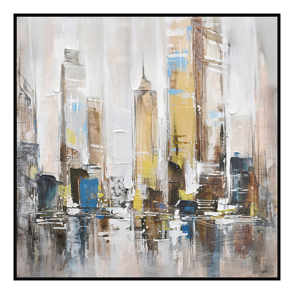 Abstract Cityview Oil Painting With Frame: (100x100x3.7)cm
