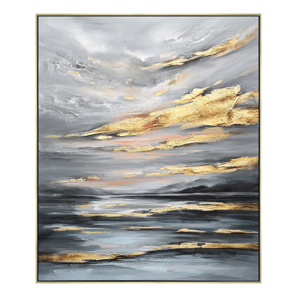 Gold/Grey Abstract Oil Painting With Frame: (100x120x3.7)cm