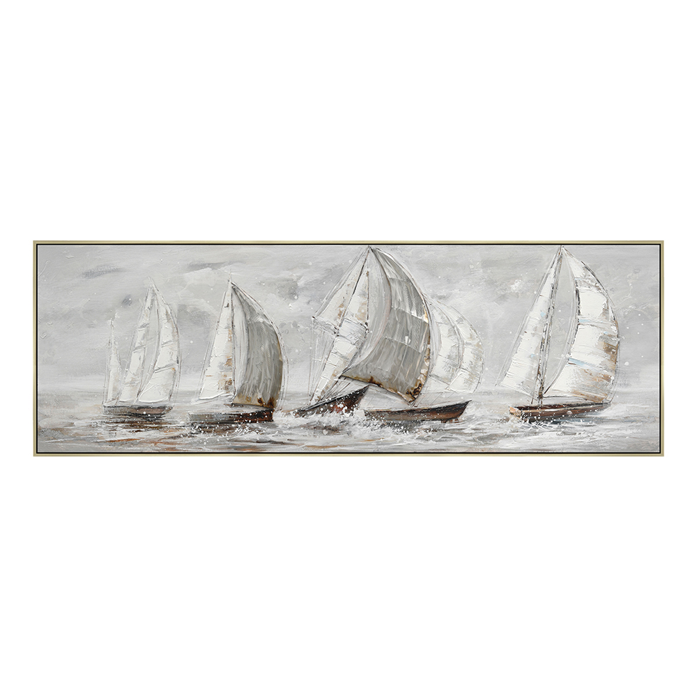 Boats on sea Oil Painting With Frame: (150x50x3.7)cm