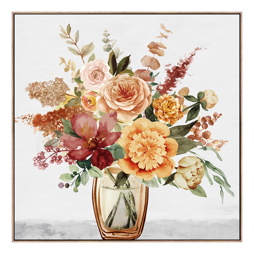 Flowers on Vase Oil/Printed Painting With Frame: (100x100x3.7)cm