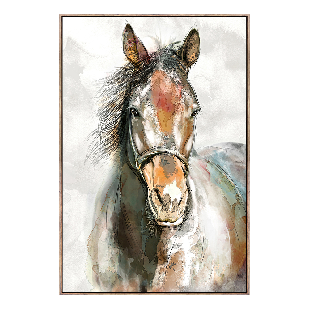 Horse Oil/Printed Painting With Frame: (80x120x3.7)cm
