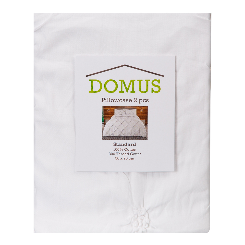 Domus: Standard Pillow Case Set 2Pcs, Pinch Pleats; (50x75)cm, White