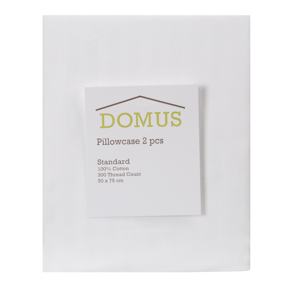 Domus: Standard Pillow Case Set 2Pcs, 1cm Striped; (50x75)cm, White