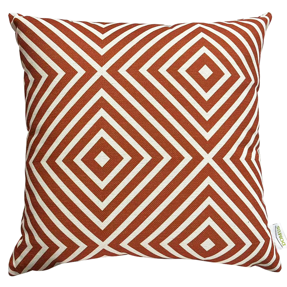 Domus: Outdoor Geometric Pattern Pillow; (45x45)cm, Reddish Brown/White