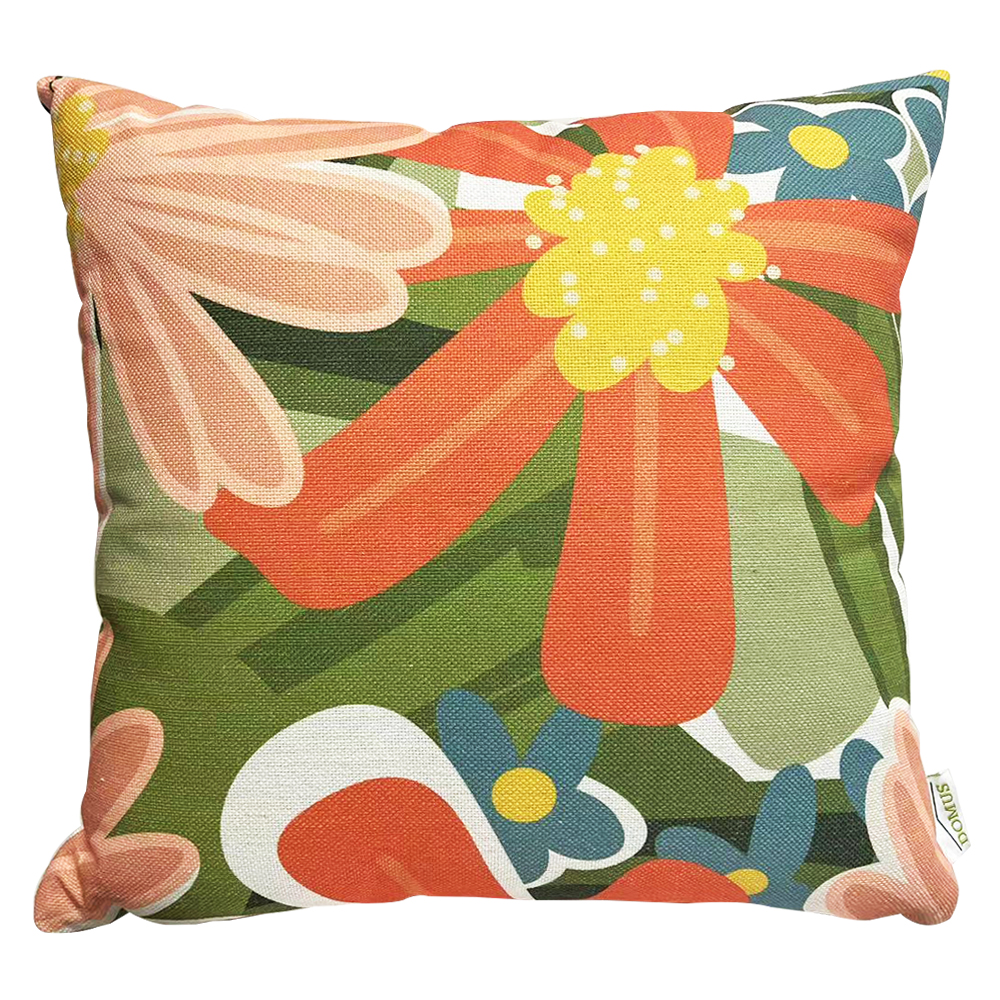 Domus: Outdoor Flower Pattern Pillow; (45x45)cm, Green
